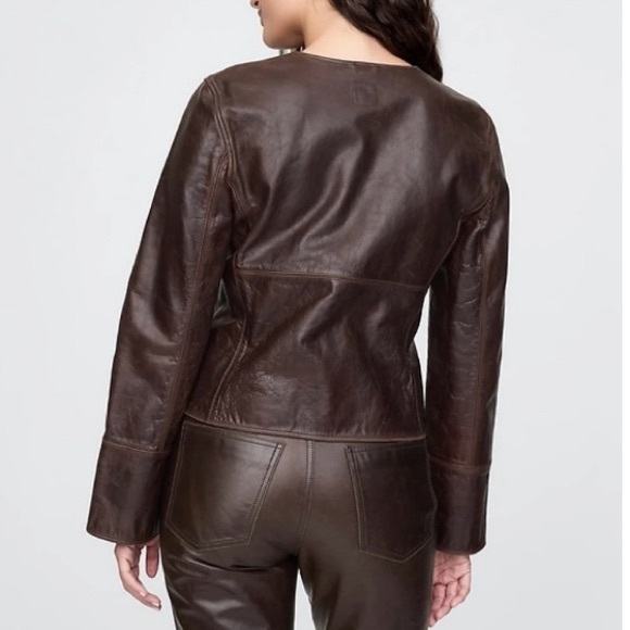 Cult Gaia X GAP NWOT Elegant Brown Leather Jacket - Picture 2 of 4